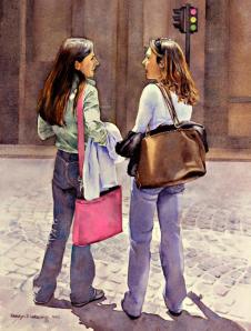 "Conversation", watercolor by Carolyn Latanision, from copleysociety.org