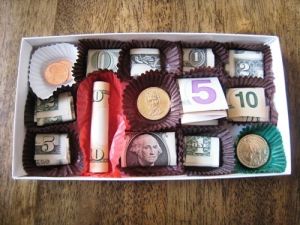 Candy box currency makes the cah gift even sweeter says HowToConsign.com