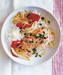 Salmon with Fennel and Red Peppers and Capers!