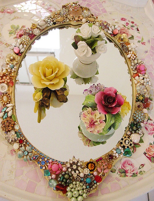 Recycle broken jewelry into a grorgeous vanity tray!