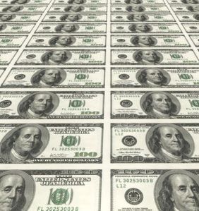 100 dollar notes printed on sheet.