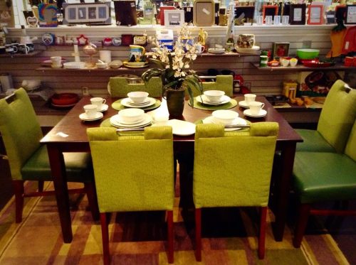 Mid-century dining room furniture in a consignment or resale shop on TGtbT.com's blog.