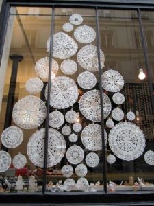 Christmas tree made of paper doilies